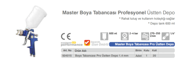MASTER BOYA TABANCASI PROFESYONEL ÜSTTEN DEPO 1.4 MM