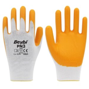 BEYBİ PN3 POLY ASTARLI NİTRİL SARI-BEYAZ ELDİVEN NO:10