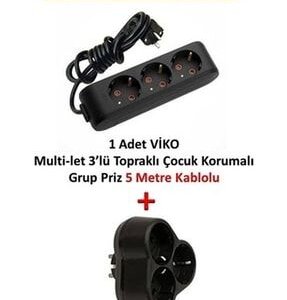 GRUP PRİZ ÜÇLÜ TOPRAKLI ÇOCUK KORUMALI 2 MT KABLOLU