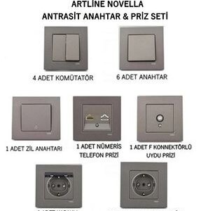 KOMÜTATÖR İKİLİ+KAPAKLI TOPRAKLI PRİZ GRİ